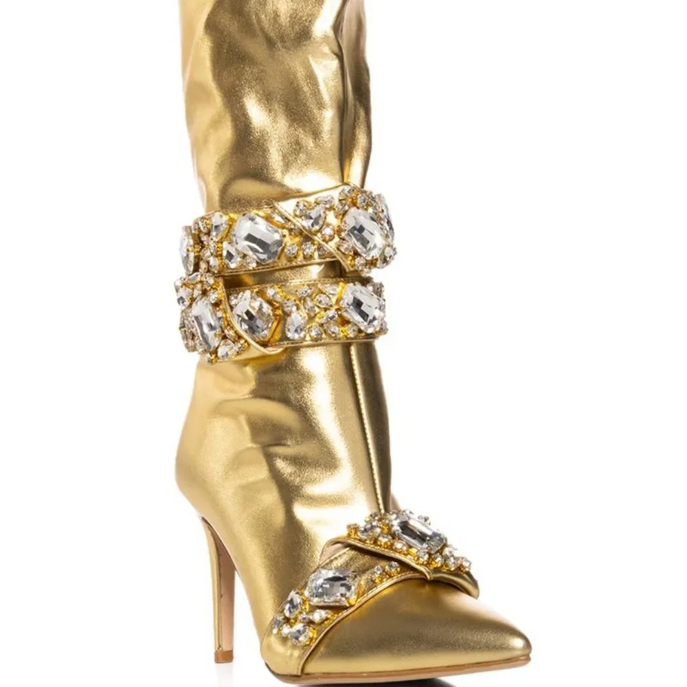 AZALEA WANG " SPOTLIGHT TAKEOVER " GOLD DIAMOND EMBELLISHED BOOT(BRAND NEW!!!!! - Picture 3 of 9